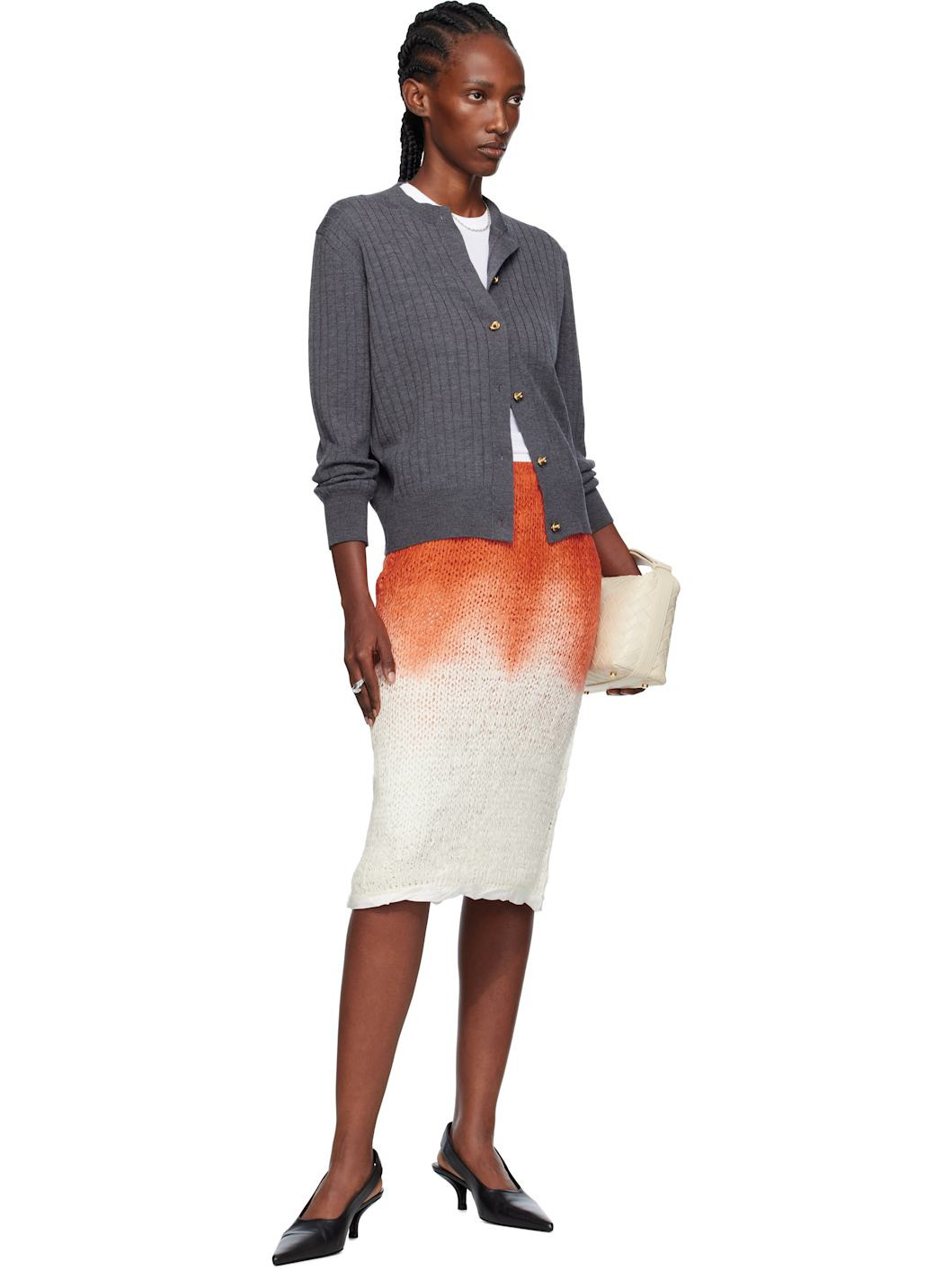 Orange & White Over Dye Knit Midi Skirt - 4