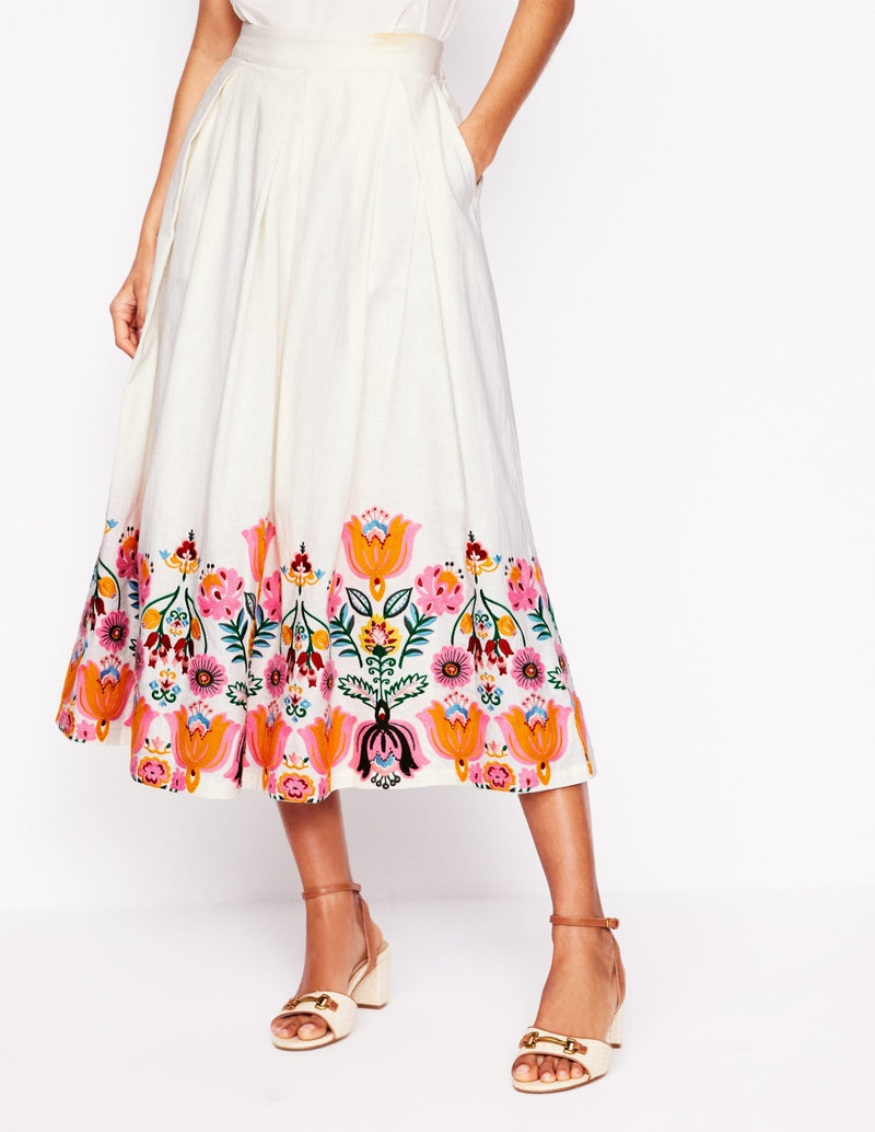Verity Embroidered Linen Skirt-Ivory 5