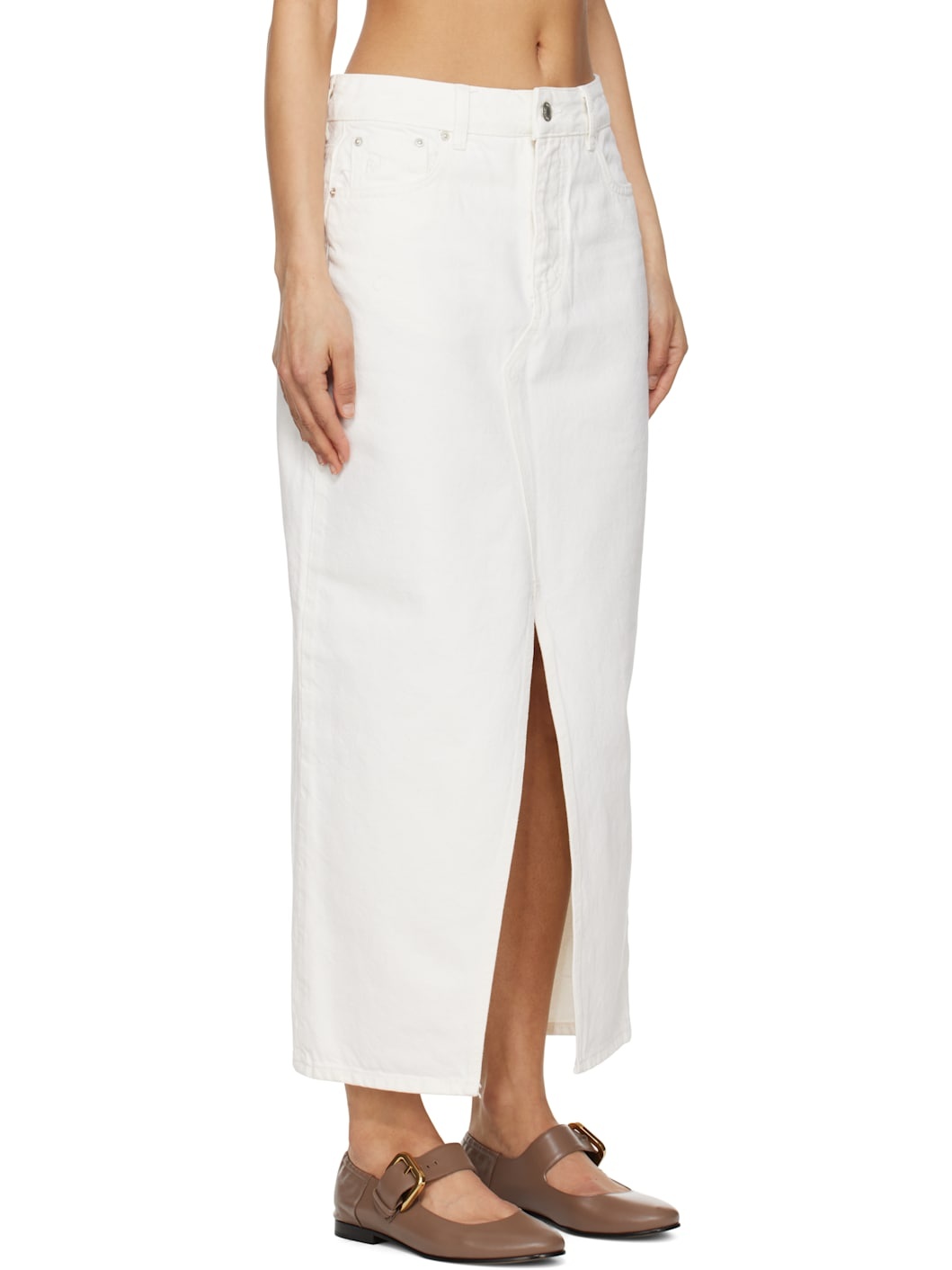 White Slim-Fit Denim Maxi Skirt - 2