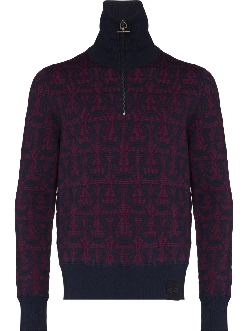 Gancini-jacquard zip-up jumper - 1