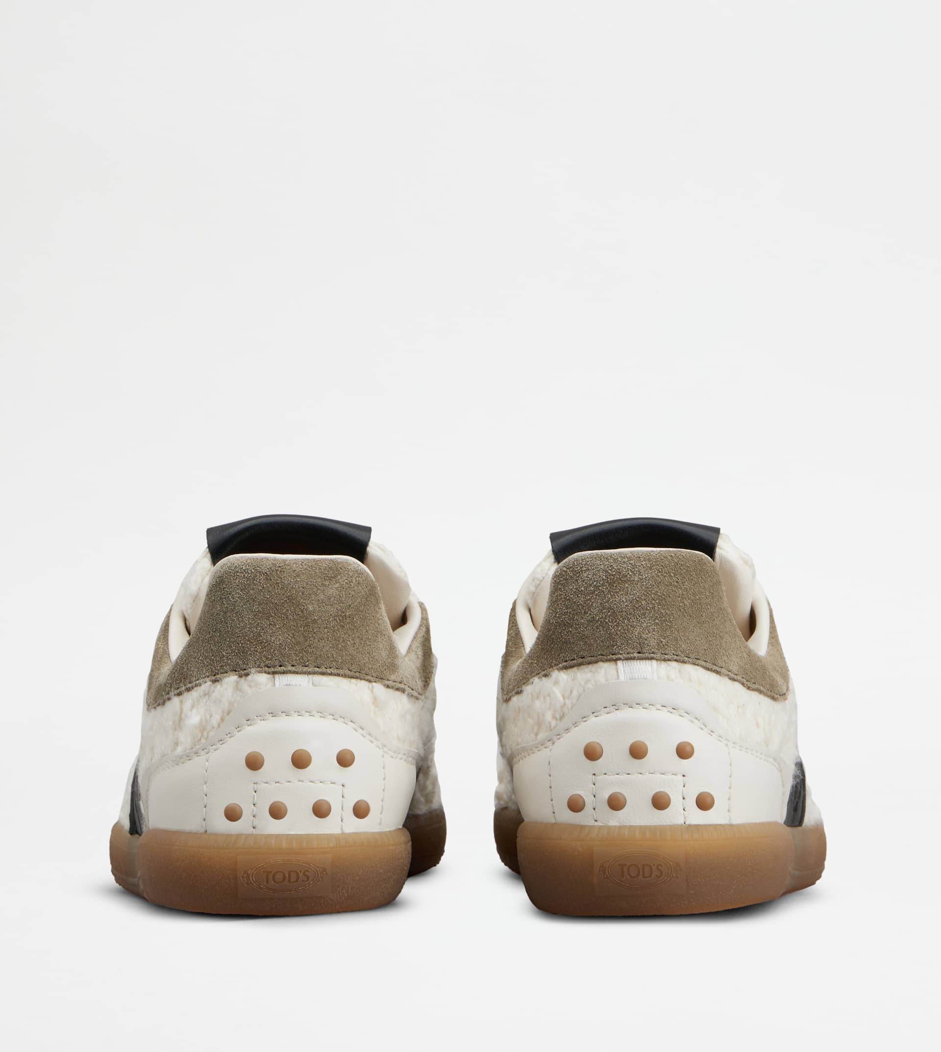 TOD'S TABS SNEAKERS IN LEATHER AND BOUCLÉ FABRIC - OFF WHITE, GREY, BLACK - 2