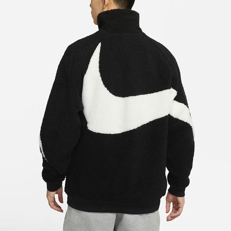 Nike Big Swoosh Large Logo lamb's wool Stay Warm Stand Collar Jacket Black White DH2474-011 - 5