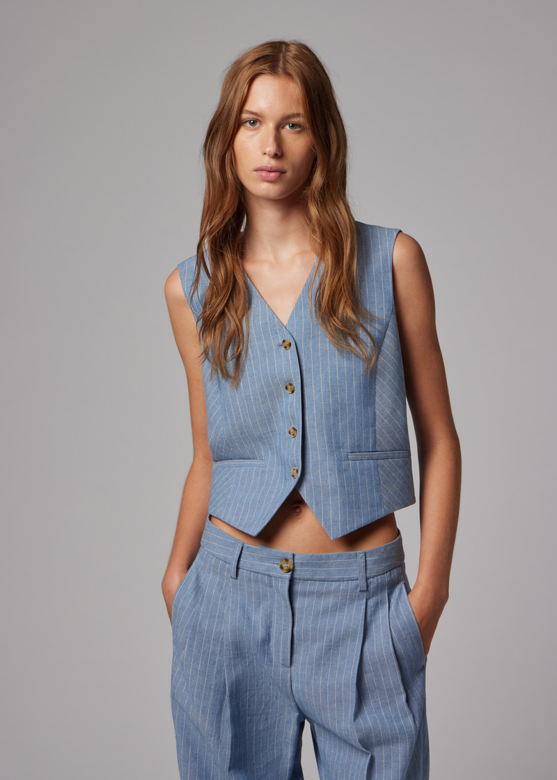 Women's Light Blue Pinstripe Three-Piece Suit 3