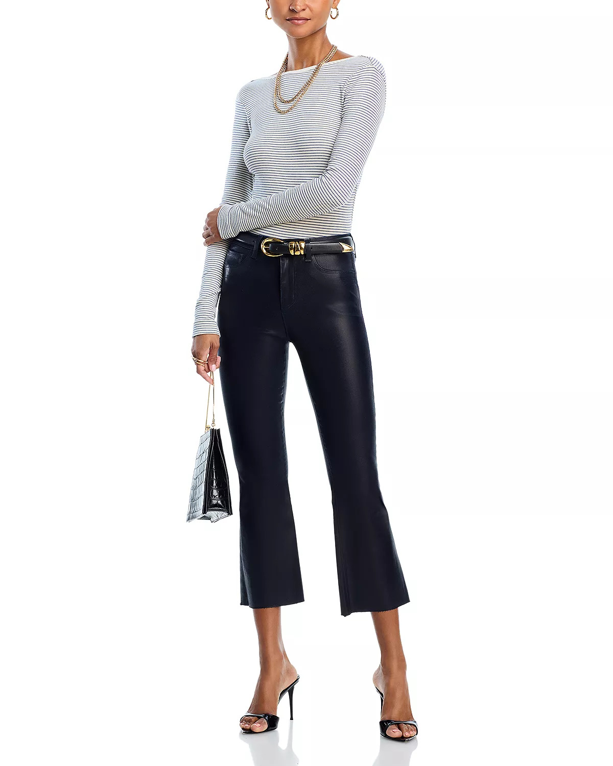 Kendra High Rise Crop Flare Jeans in Metro Coated - 2