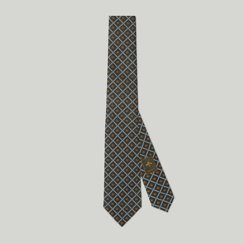 Double G check silk jacquard tie 1