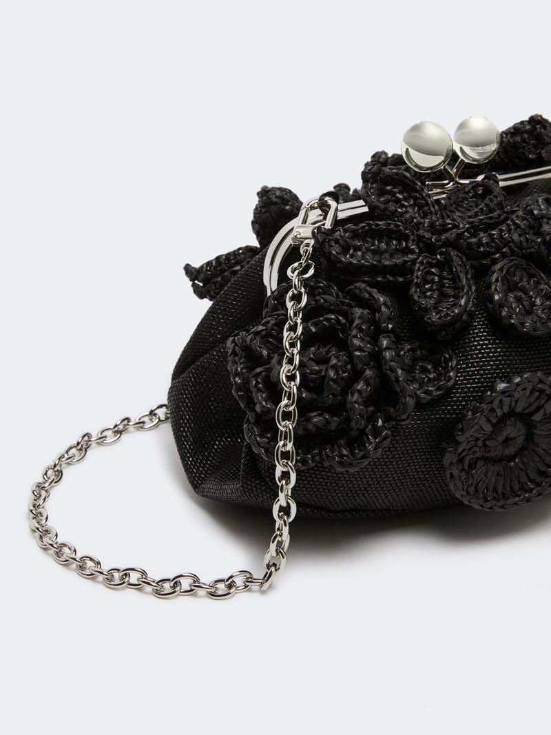 COMUNE Small raffia-effect Pasticcino Bag with flowers - BLACK 4