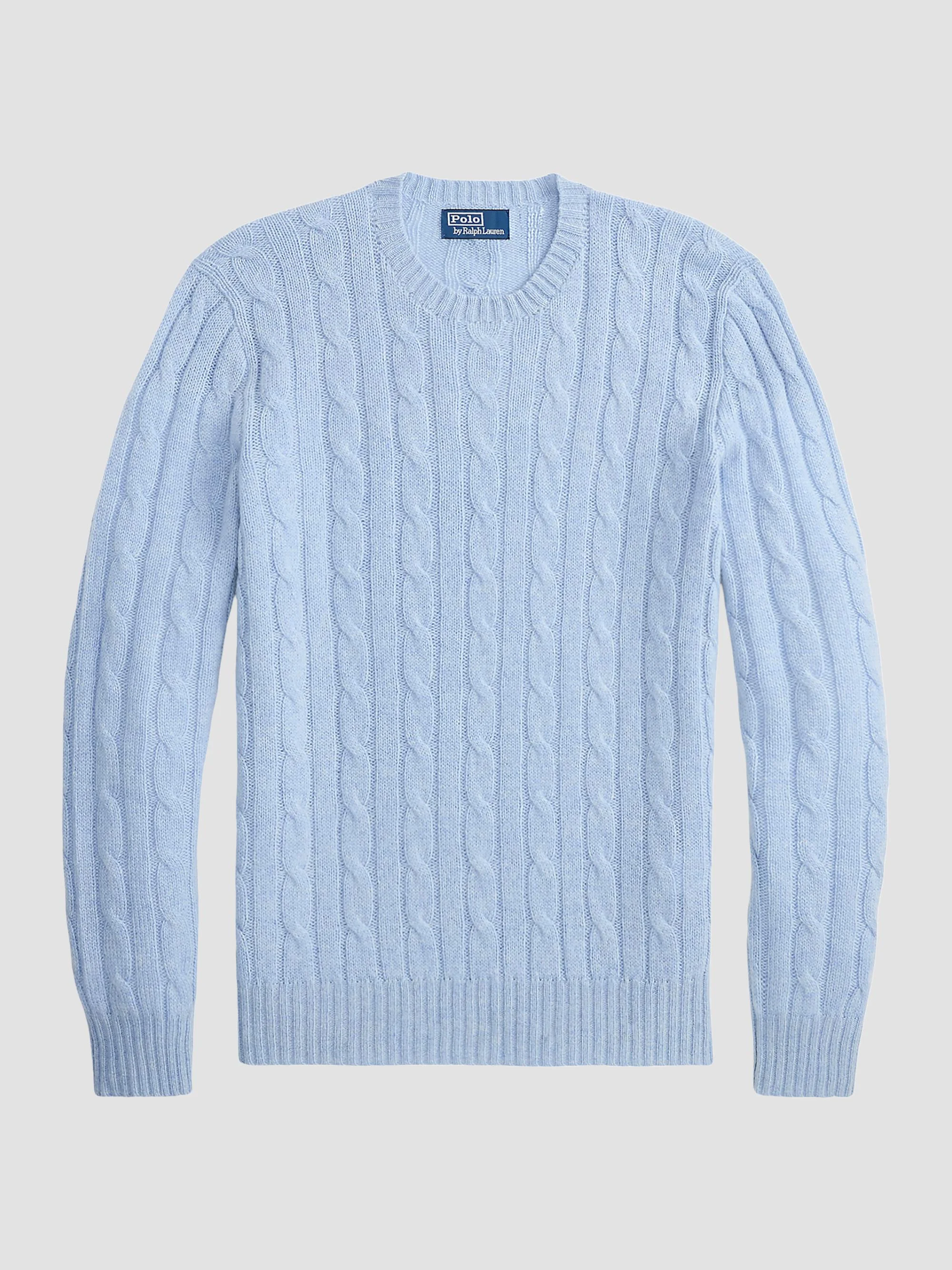 Men's Cashmere Cable-Knit Crewneck Sweater - Adventurine Blue Heather - 1