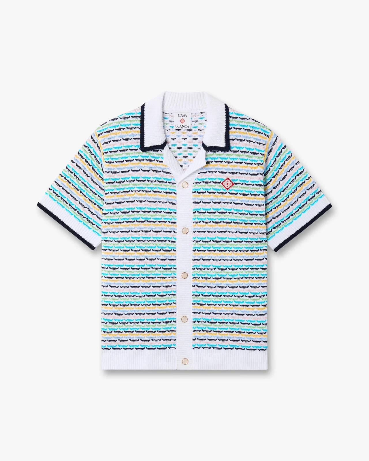 Multicolour Crochet Tuck Stitch Short Sleeve Shirt | Casablanca Paris - 1