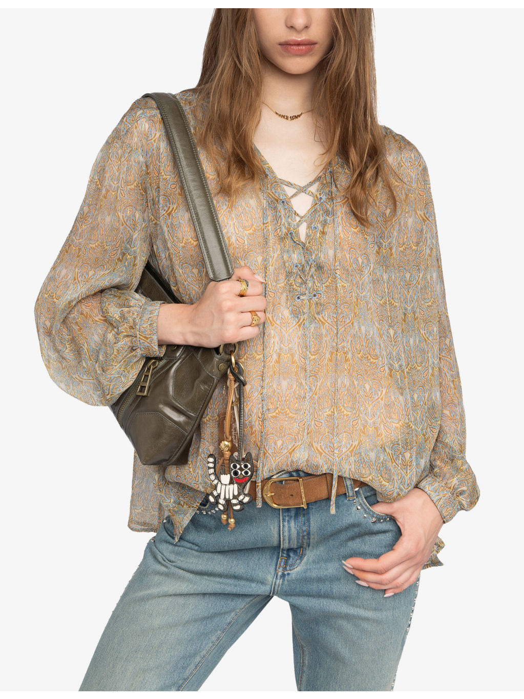 Tamela Metallic-Stripe Chiffon Blouse - 3