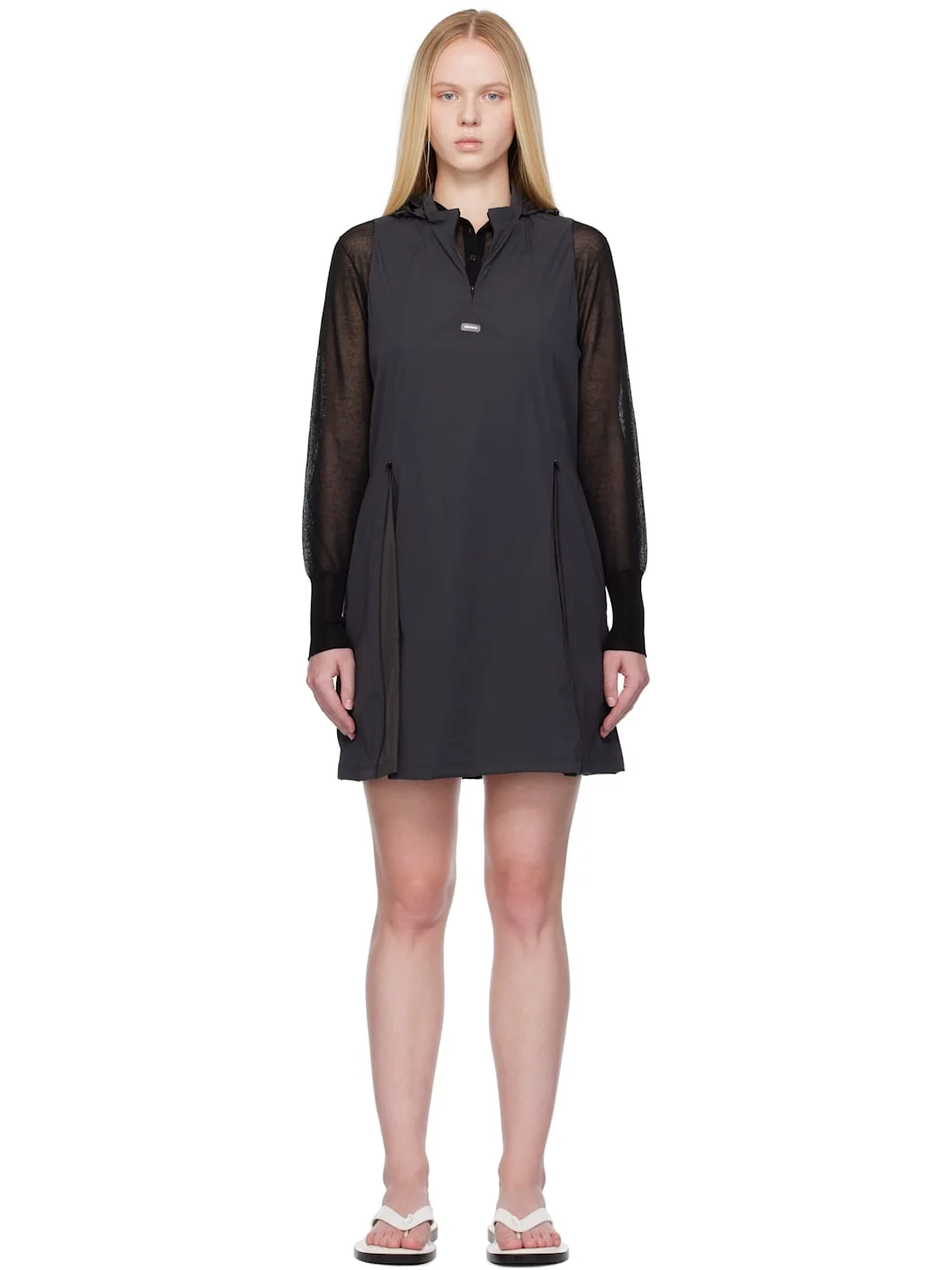 Gray Nylon Hooded Minidress - 1