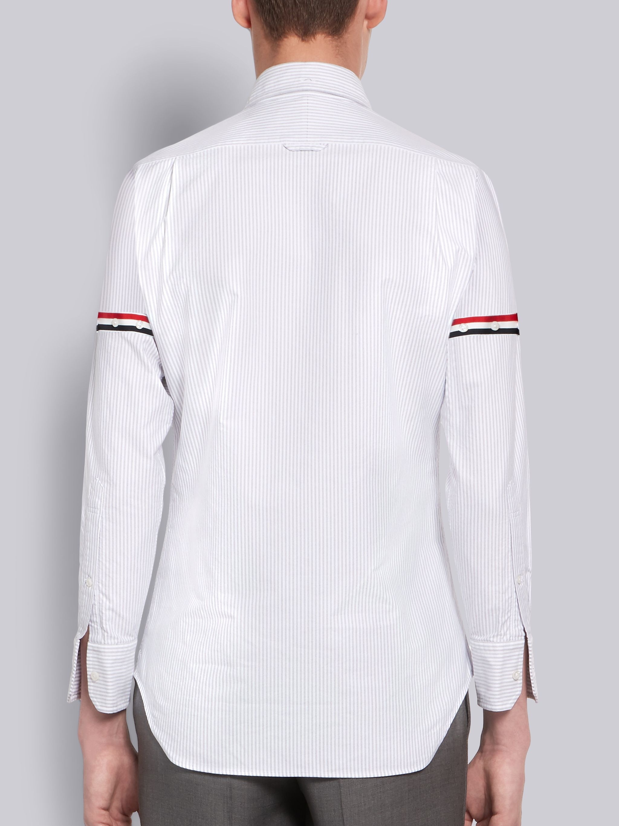 Medium Grey Oxford Cotton University Stripe Grosgrain Armband Shirt - 4
