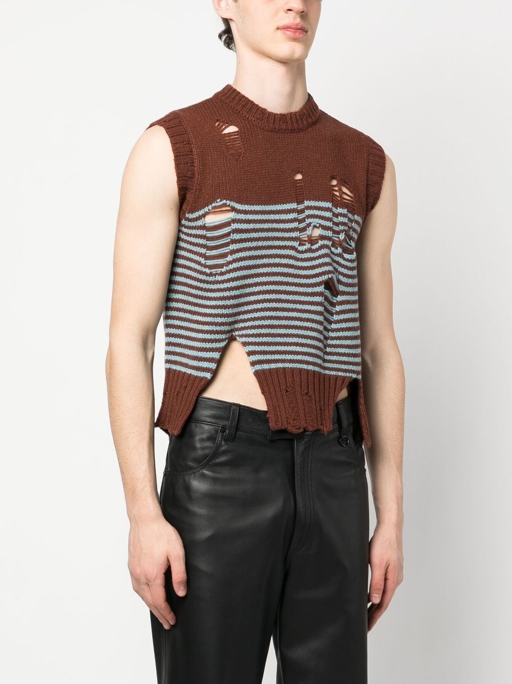 distressed stripe knitted vest - 3