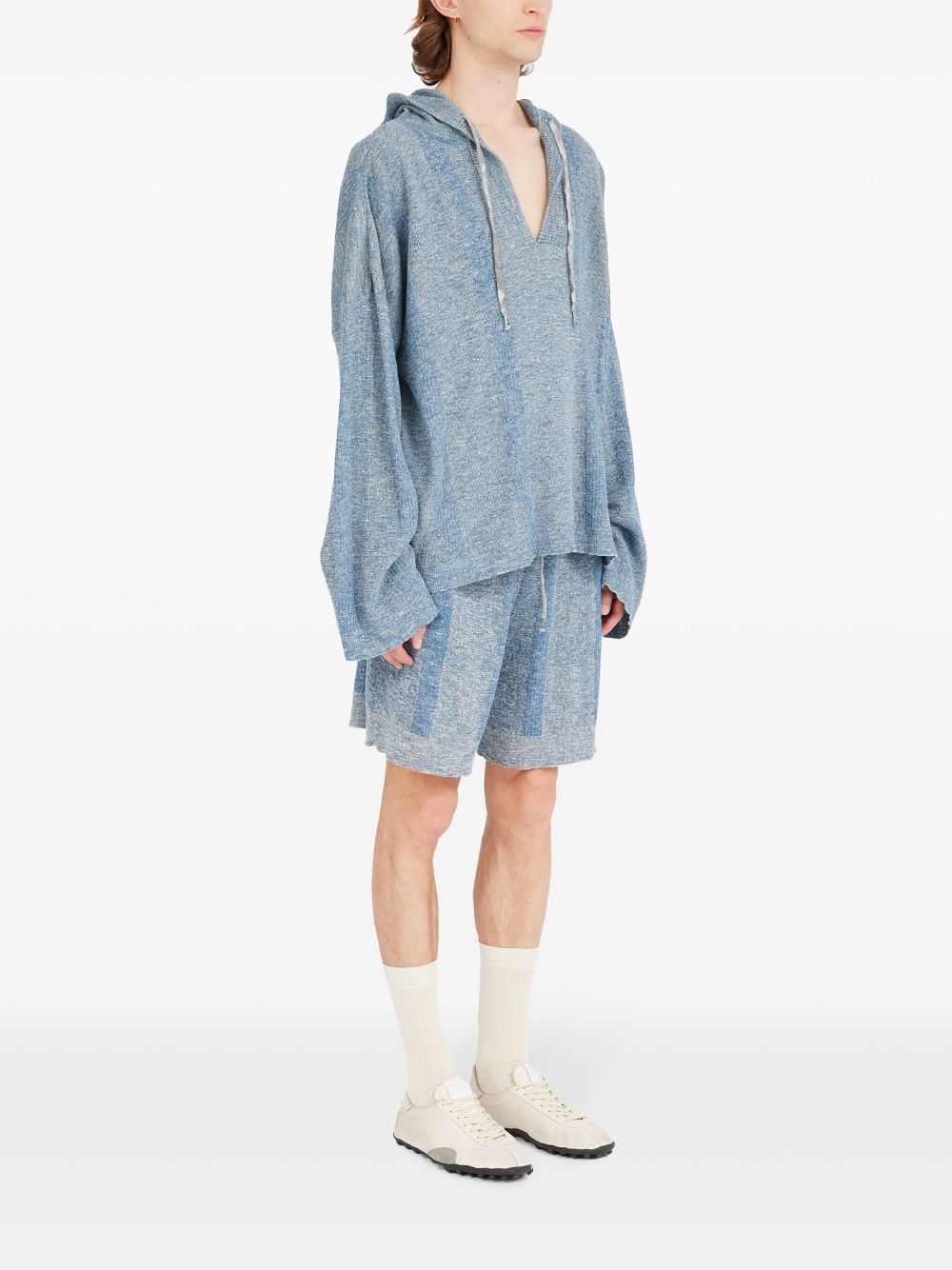 drawstring hood v-neck sweater - 3