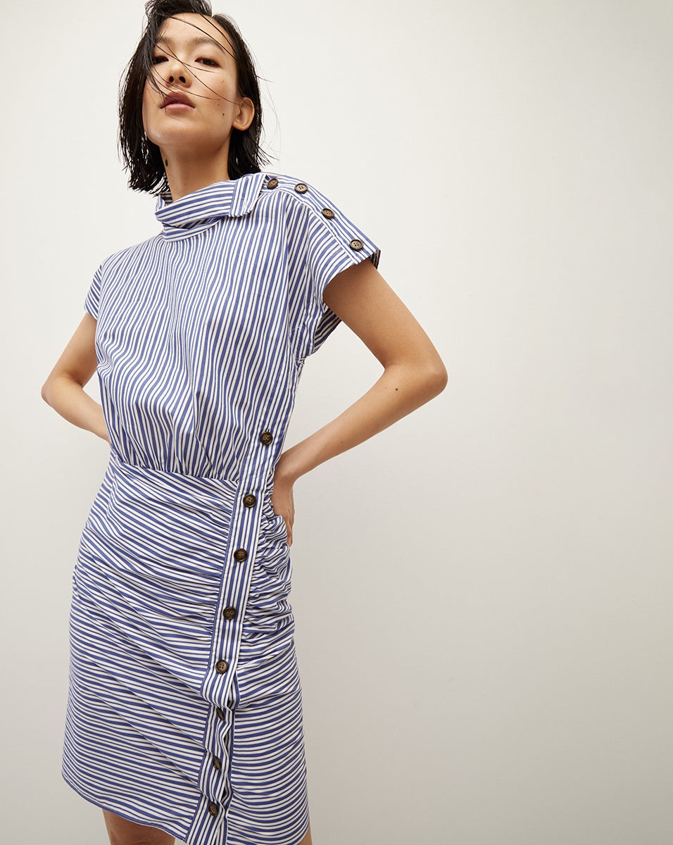 ARABEL STRIPED POPLIN ASYMMETRICAL DRESS - 2