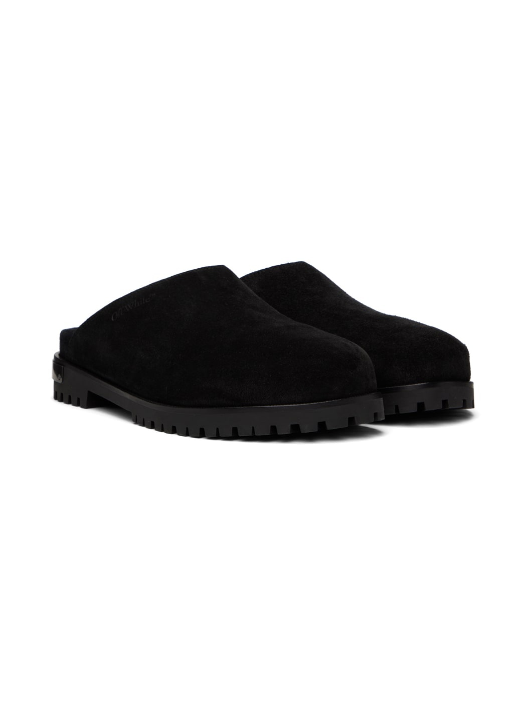 Black Metal Logo Suede Clogs - 4