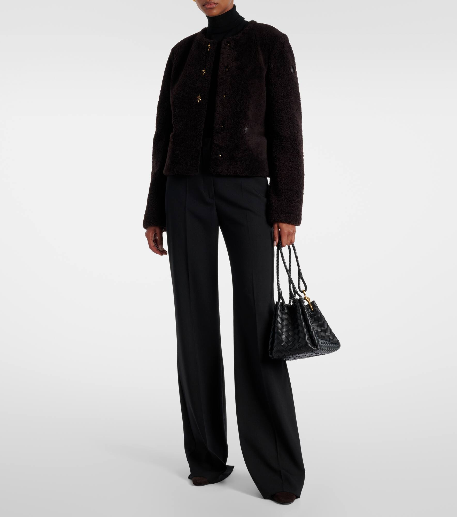 Cropped leather-trimmed down jacket - 2