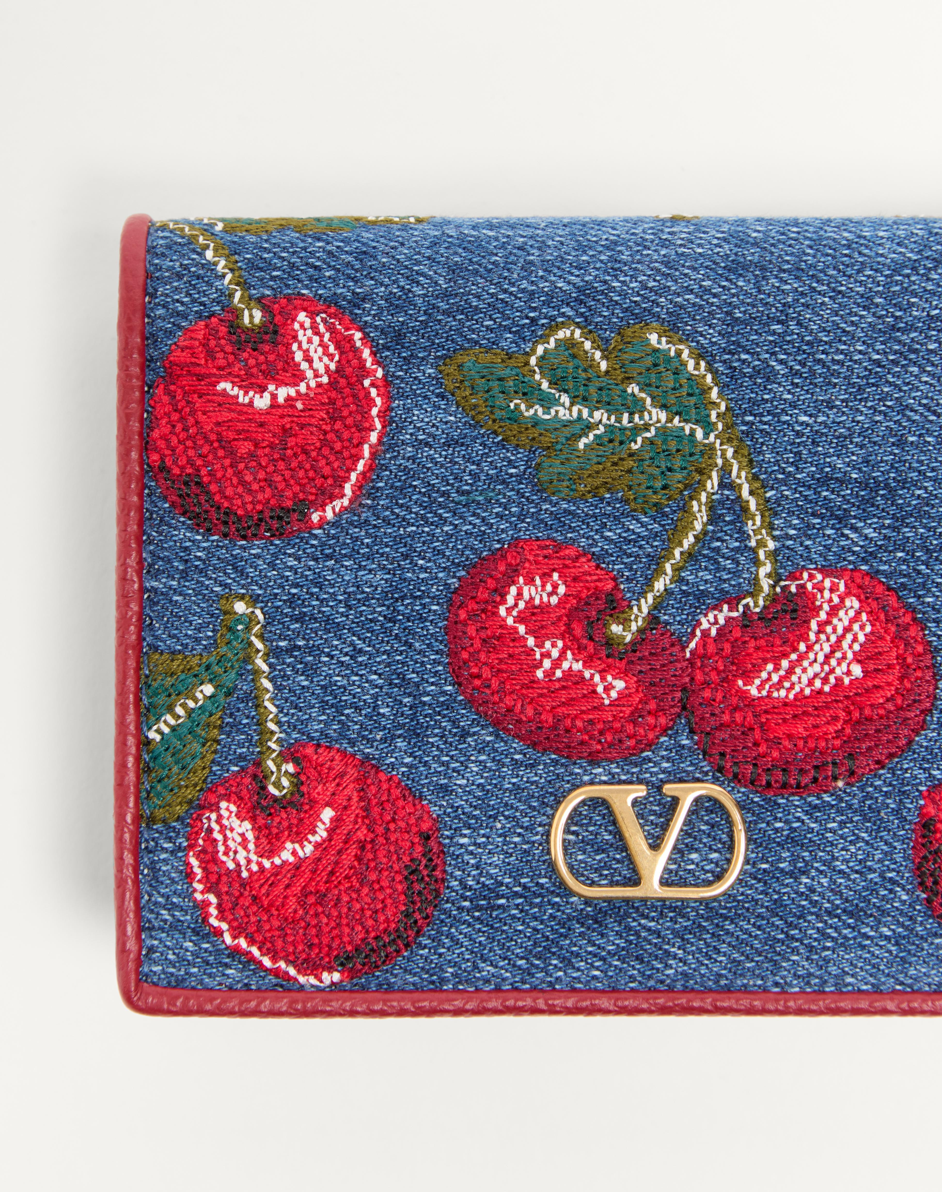 VLOGO SIGNATURE DENIM WALLET WITH CHERRYFIC EMBROIDERY - 2