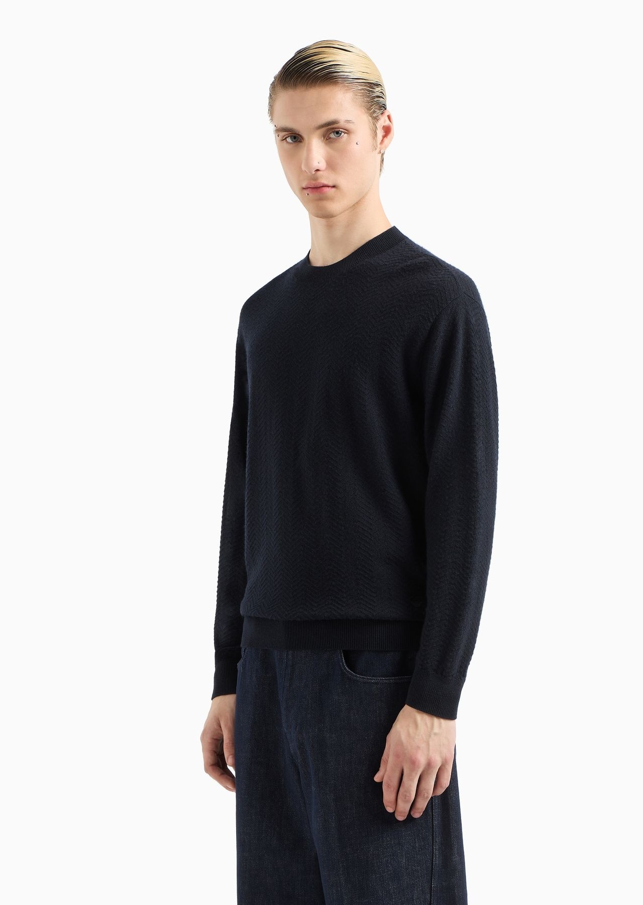 Mock-neck jumper in virgin wool with a micro-textured weave - 2