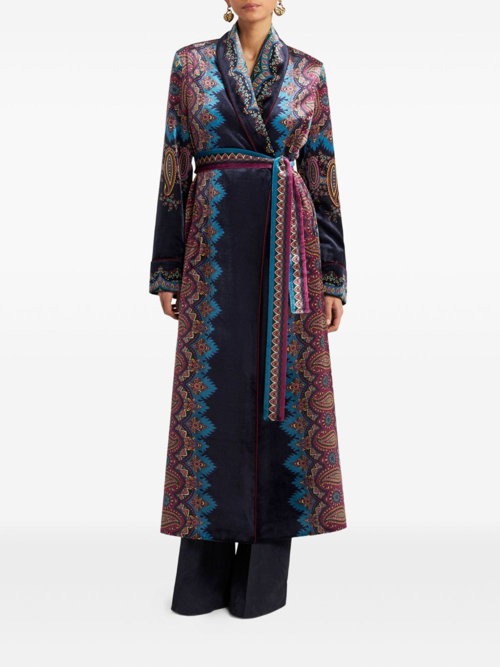 paisley-print velvet robe - 2