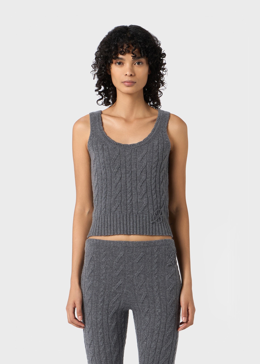 TANK TOP IN RIBBED CASHMERE AND WOOL WITH TORCHON DETAILING - 3