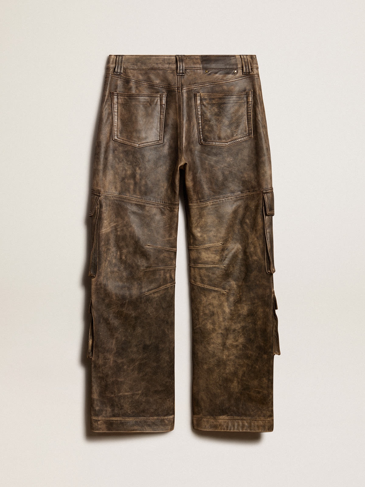 Women's aged brown nappa leather cargo pants - 6