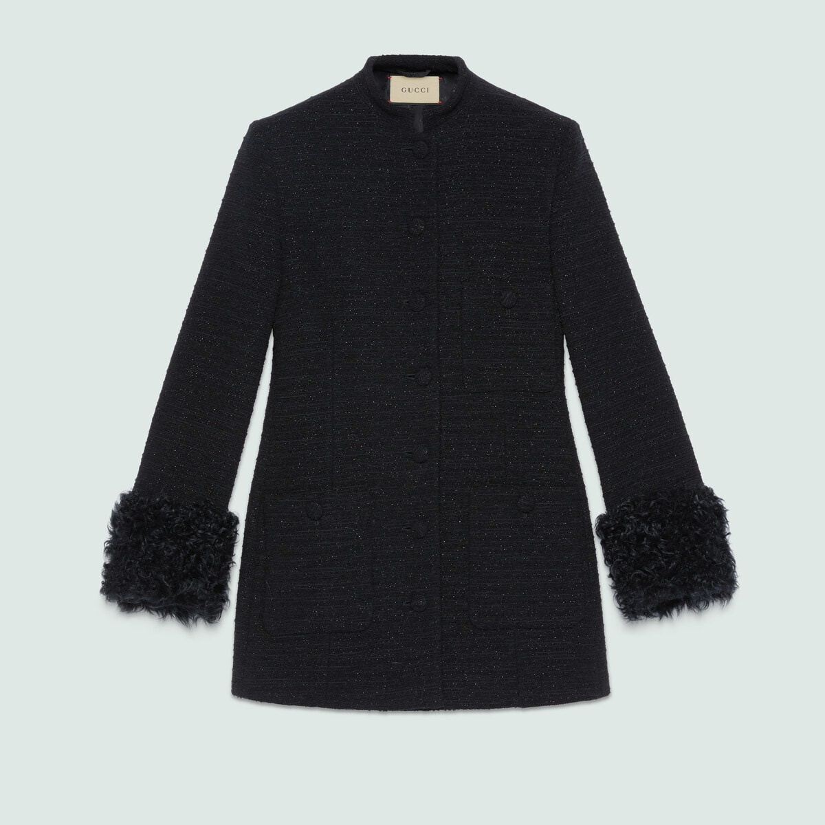 Tweed wool jacket with faux fur cuffs - 1