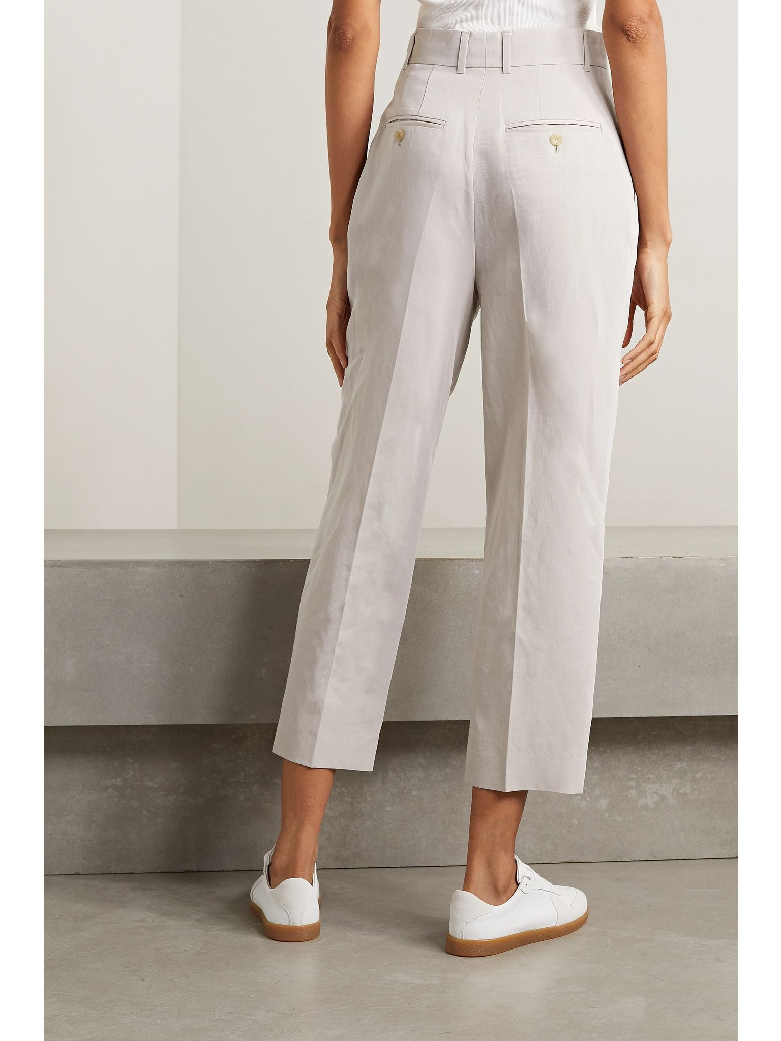 Wybie cropped pleated wool-blend twill wide-leg pants Beige - 3