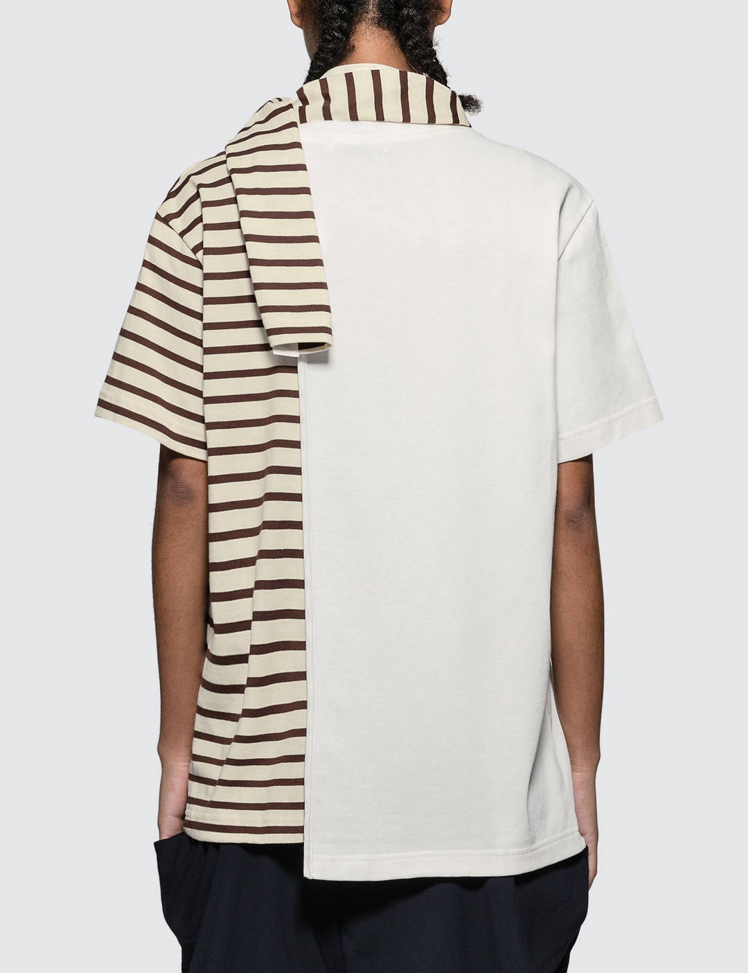 Striped Jersey Tee With Draped Scarf - 3