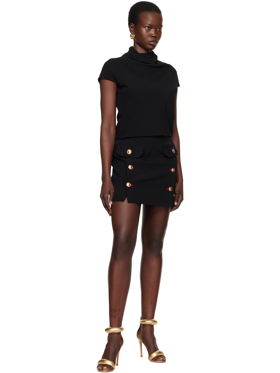 Black Cady Draped-Neck Top - 4