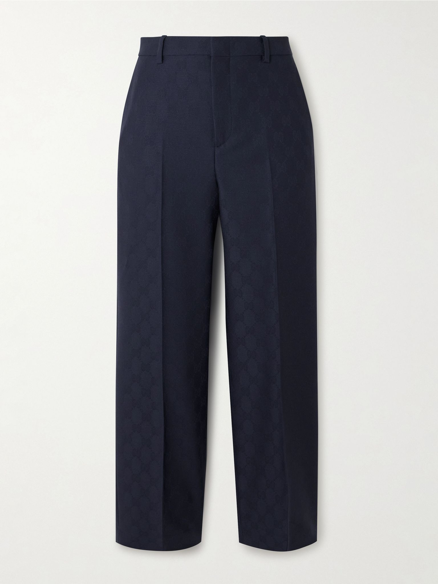 Cropped wool-jacquard straight-leg pants Midnight blue - 1