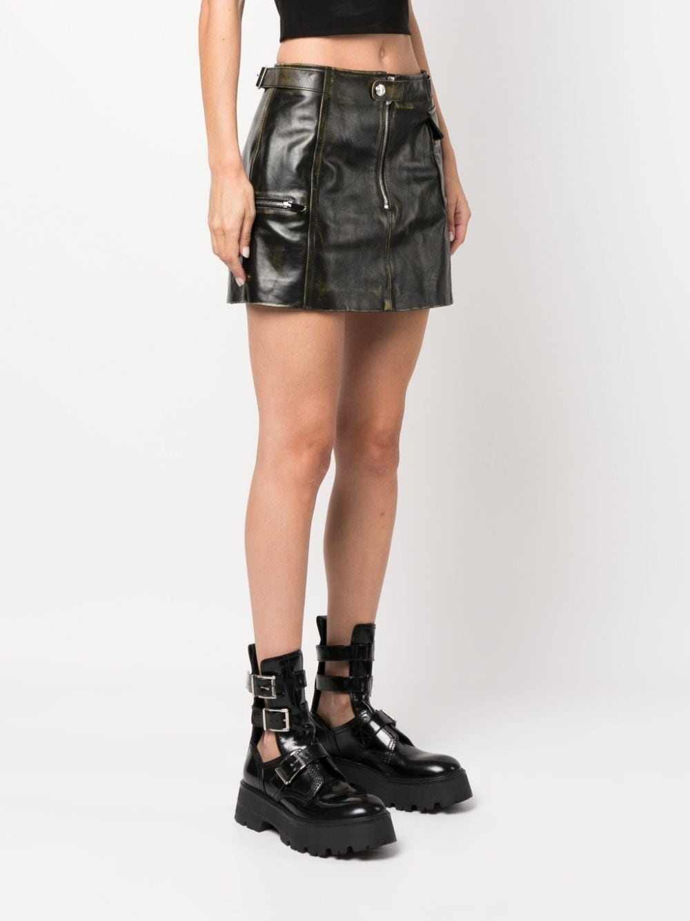 Biker leather cargo miniskirt - 3