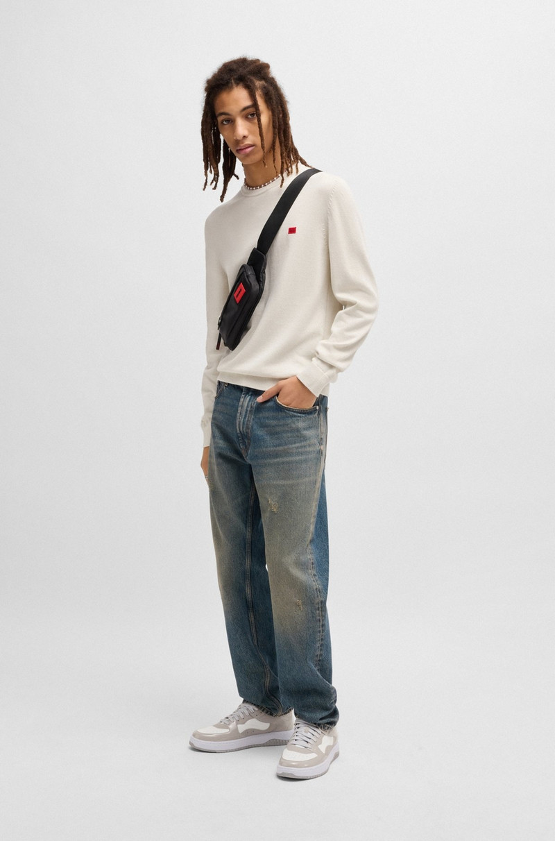 HUGO KNITTED COTTON SWEATER WITH RED LOGO LABEL outlook
