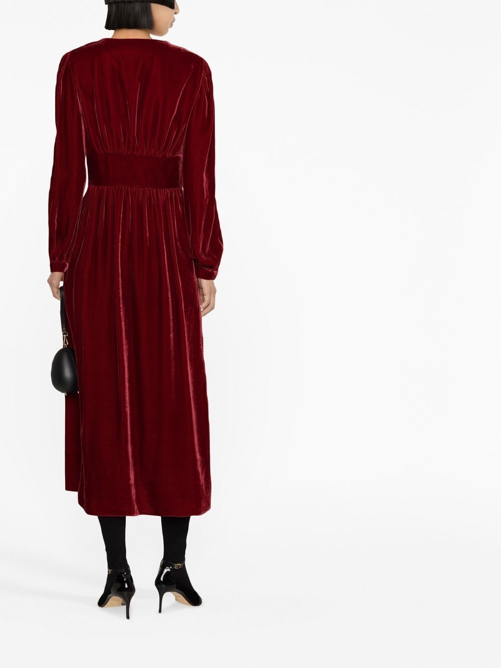 V-neck velvet midi dress - 3