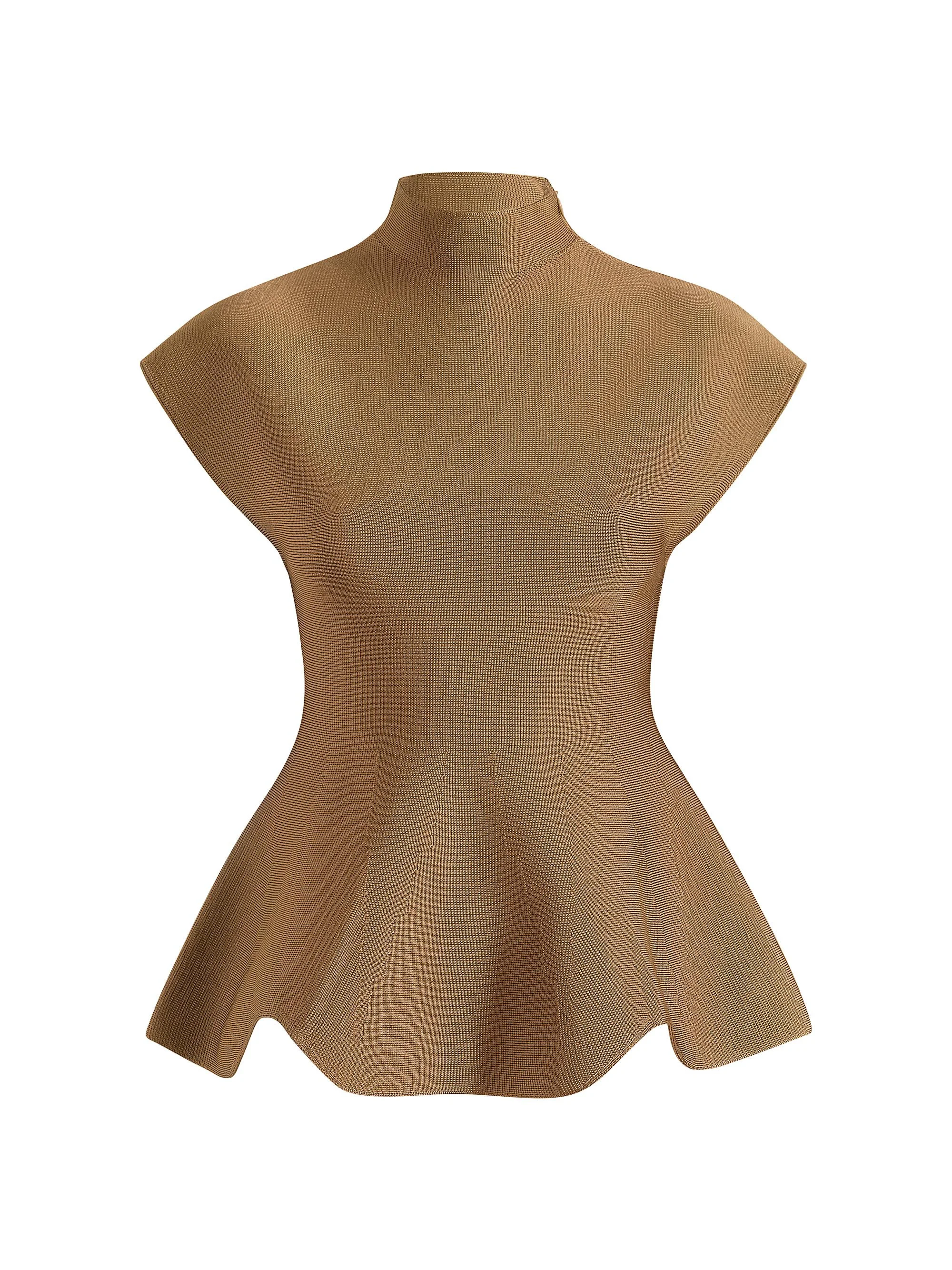 Women's Knit Peplum Hem Top - Carob - 1