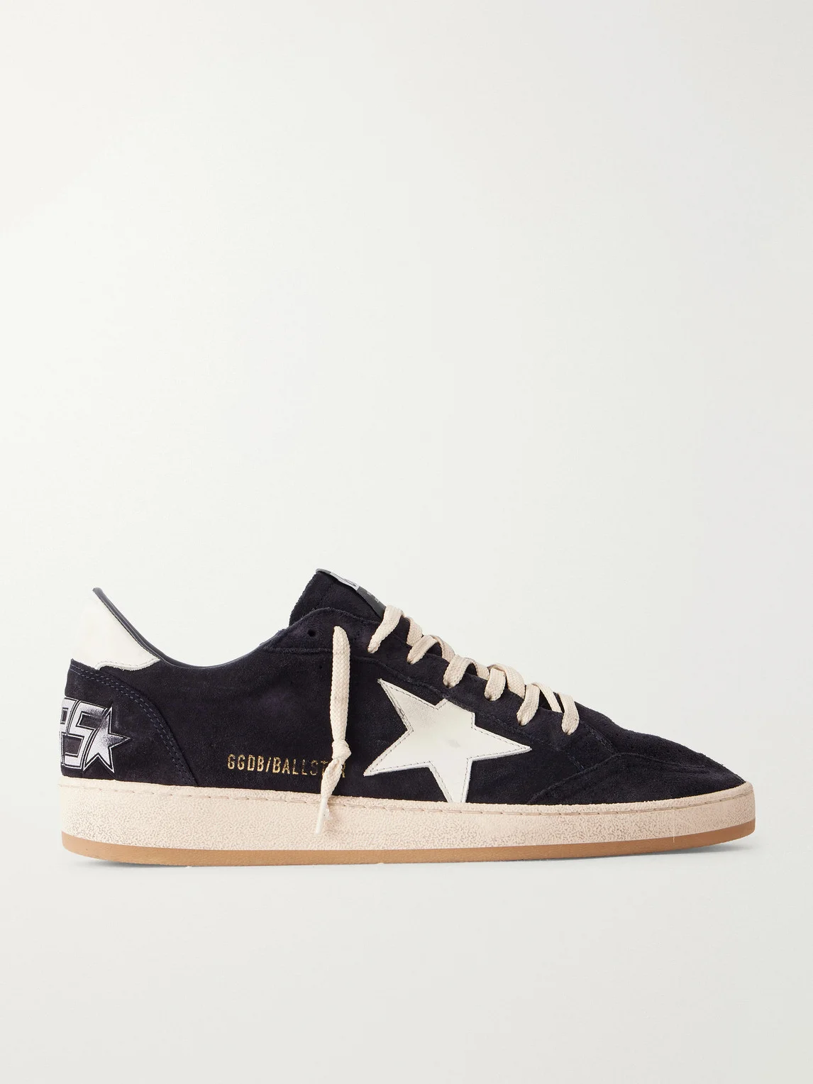 Ball Star Distressed Leather-Trimmed Suede Sneakers - 1