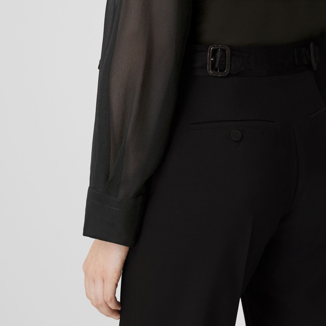 Silk Trim Wool Tailored Trousers - 5