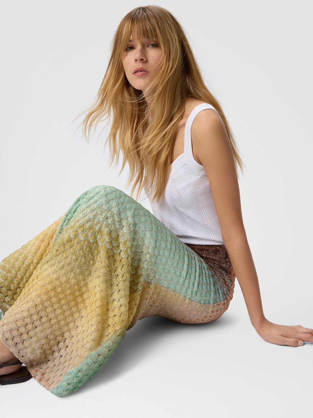 Dégradé flared long skirt in lace - 5