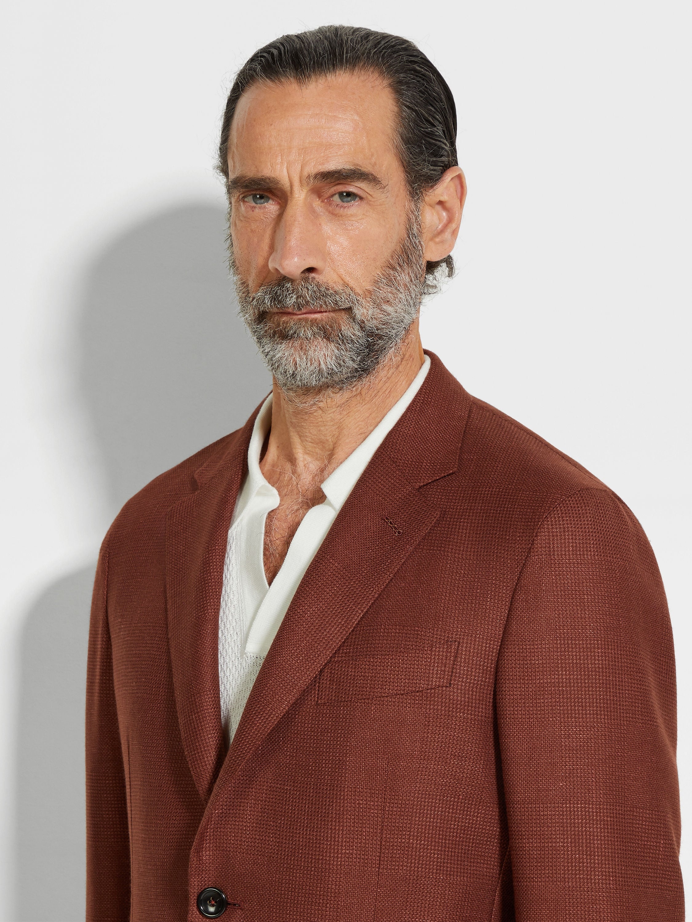 BRICK RED CASHMERE SILK AND LINEN JACKET - 3