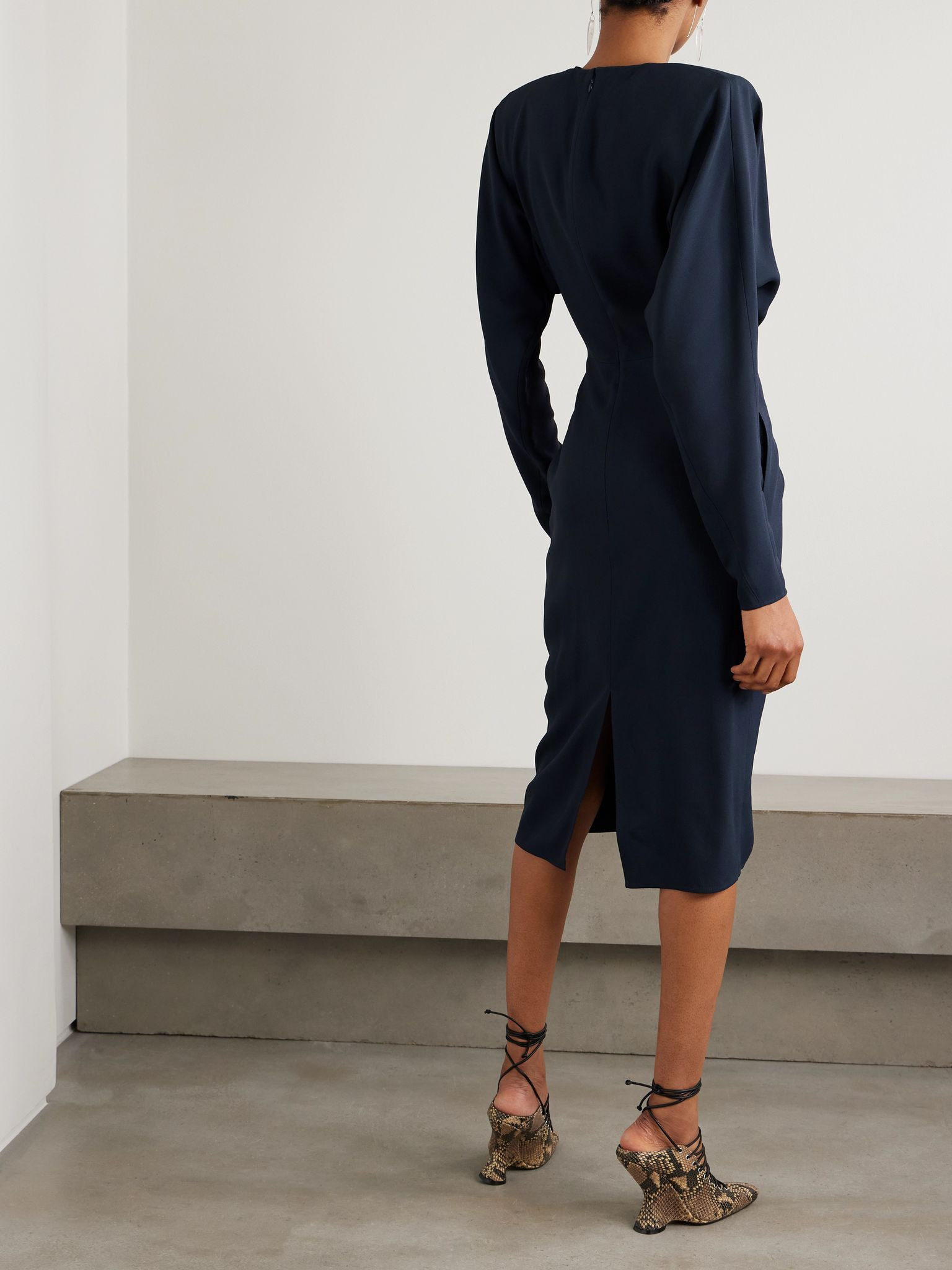 Twist-front crepe midi dress Navy - 3