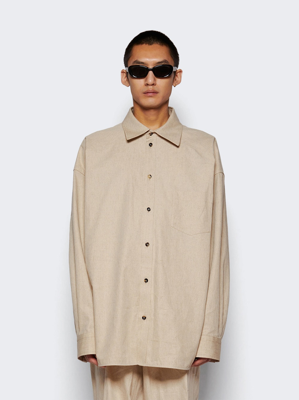 Cotton Poplin Shirt Beige - 3