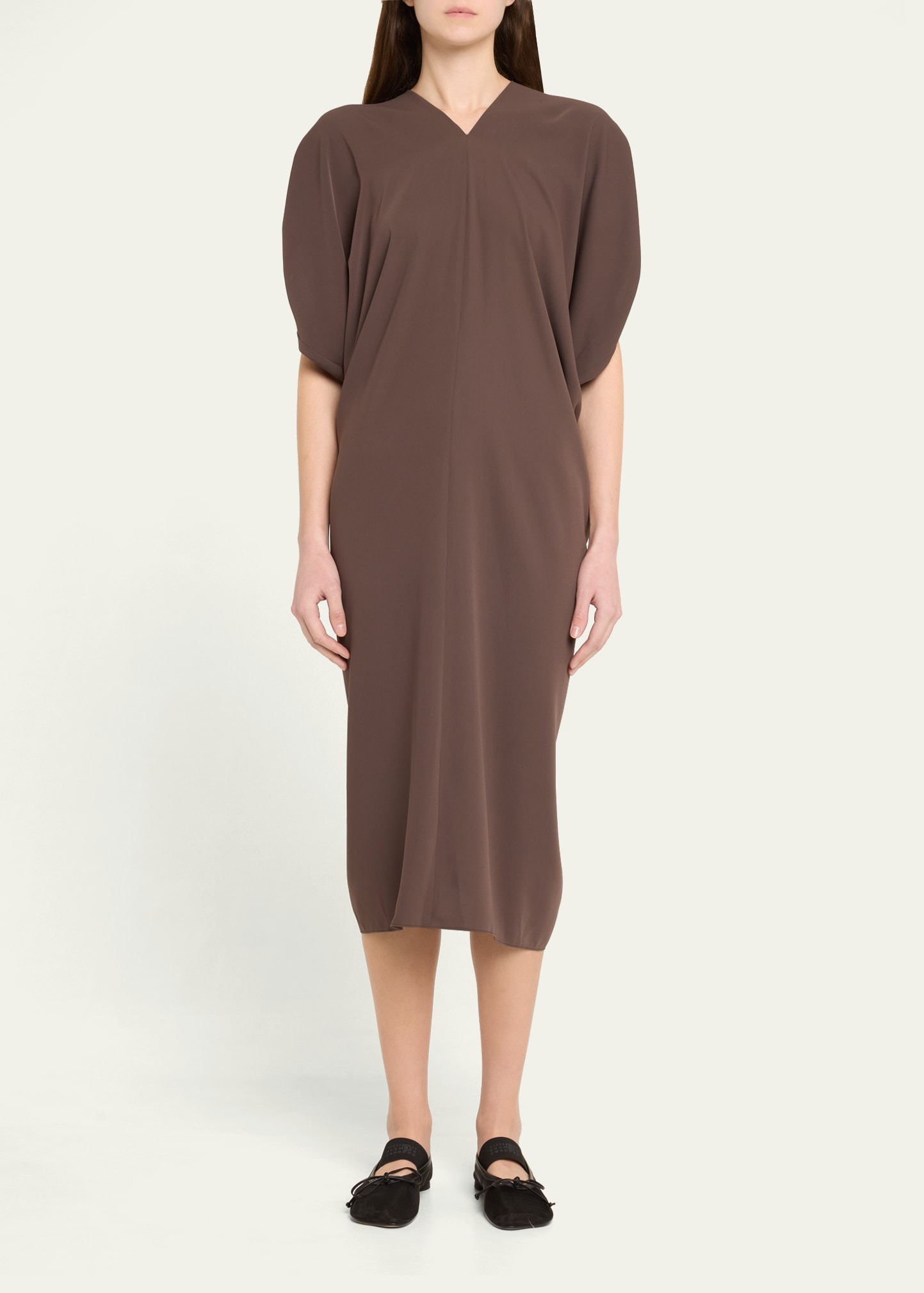 Draped V-Neck Midi Dress - 2