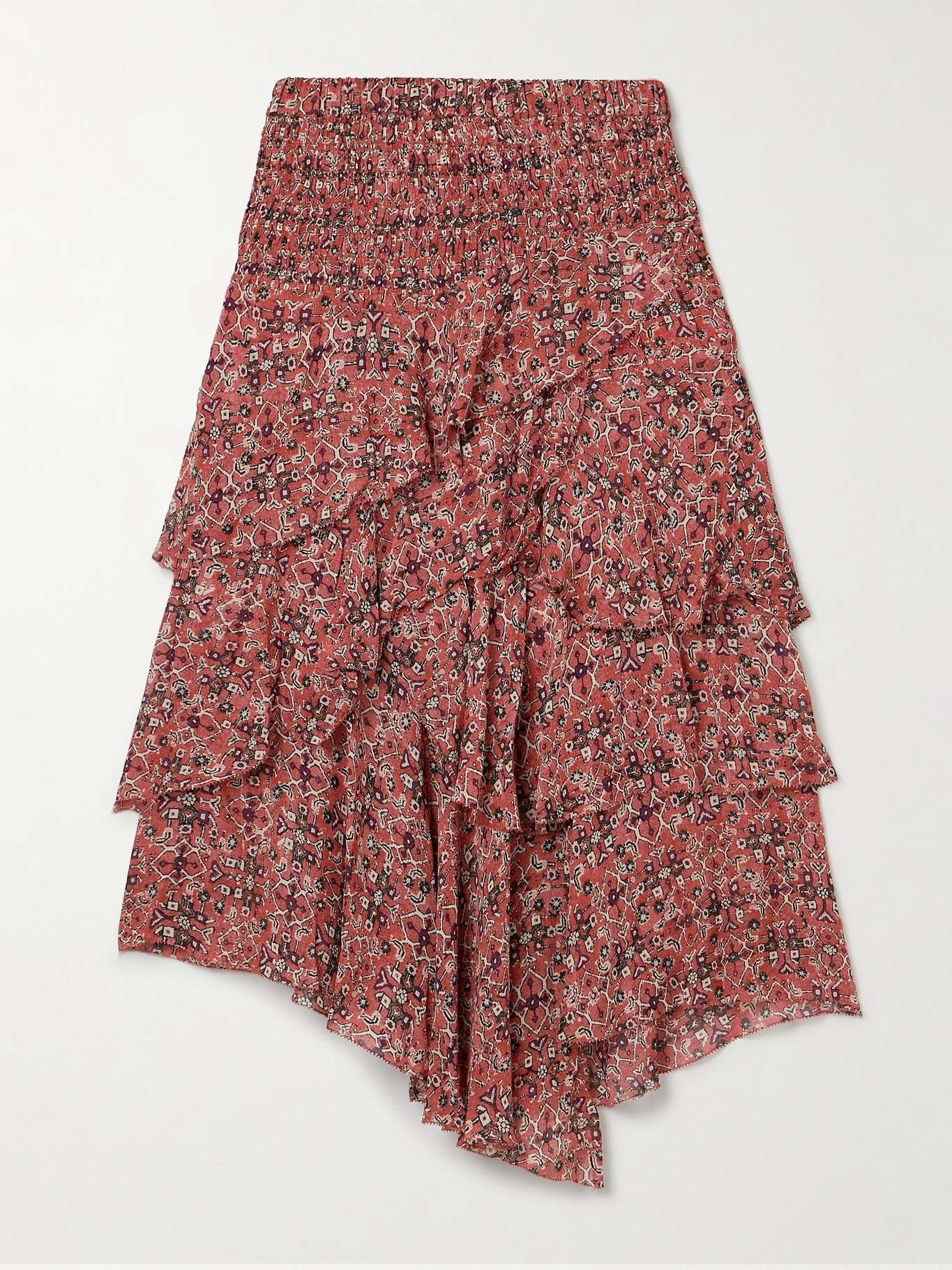 Brigitte asymmetric tiered ruffled printed georgette skirt Red - 1