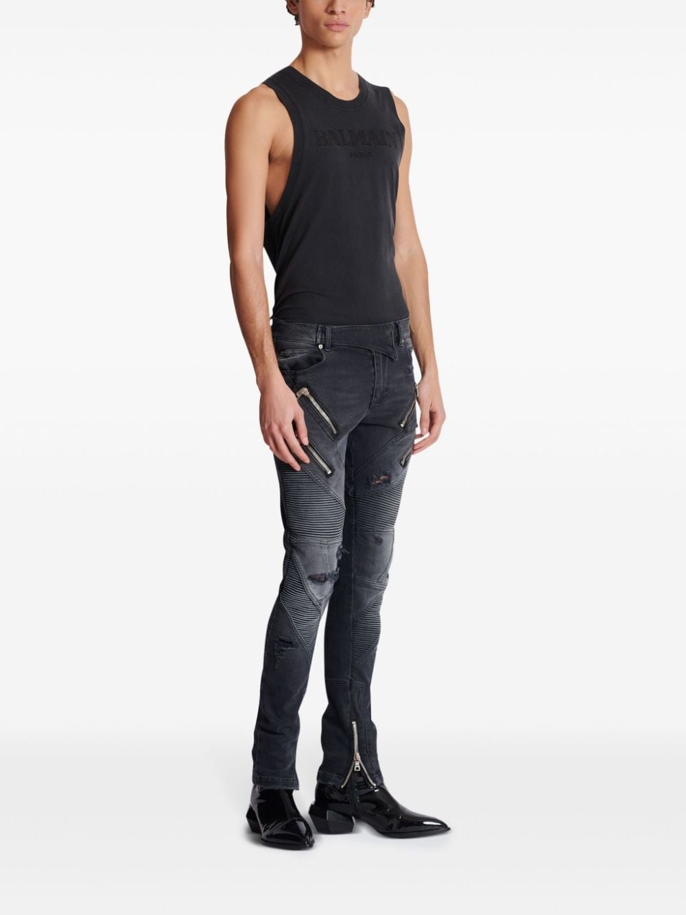 panelled distressed skinny jeans - 2