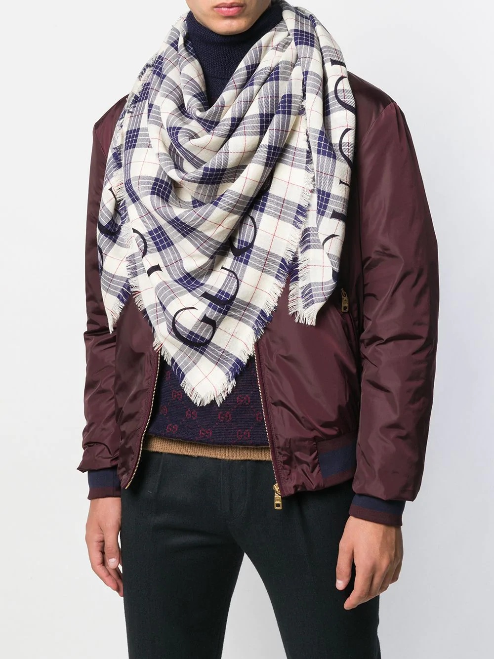 checked frayed scarf  - 2