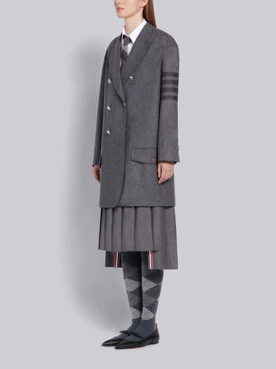 Thom Browne Medium Grey Wool Cashmere Flannel Tonal 4-Bar Unconstructed Low Slung Double Breasted Jacket outlook