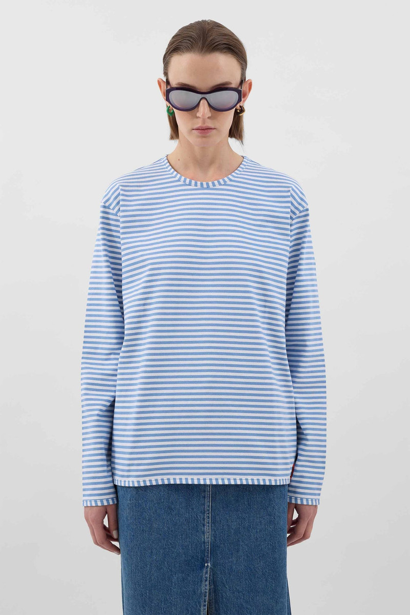 CLASSIC LONGSLEEVE T-SHIRT / azure & optical white stripes 1