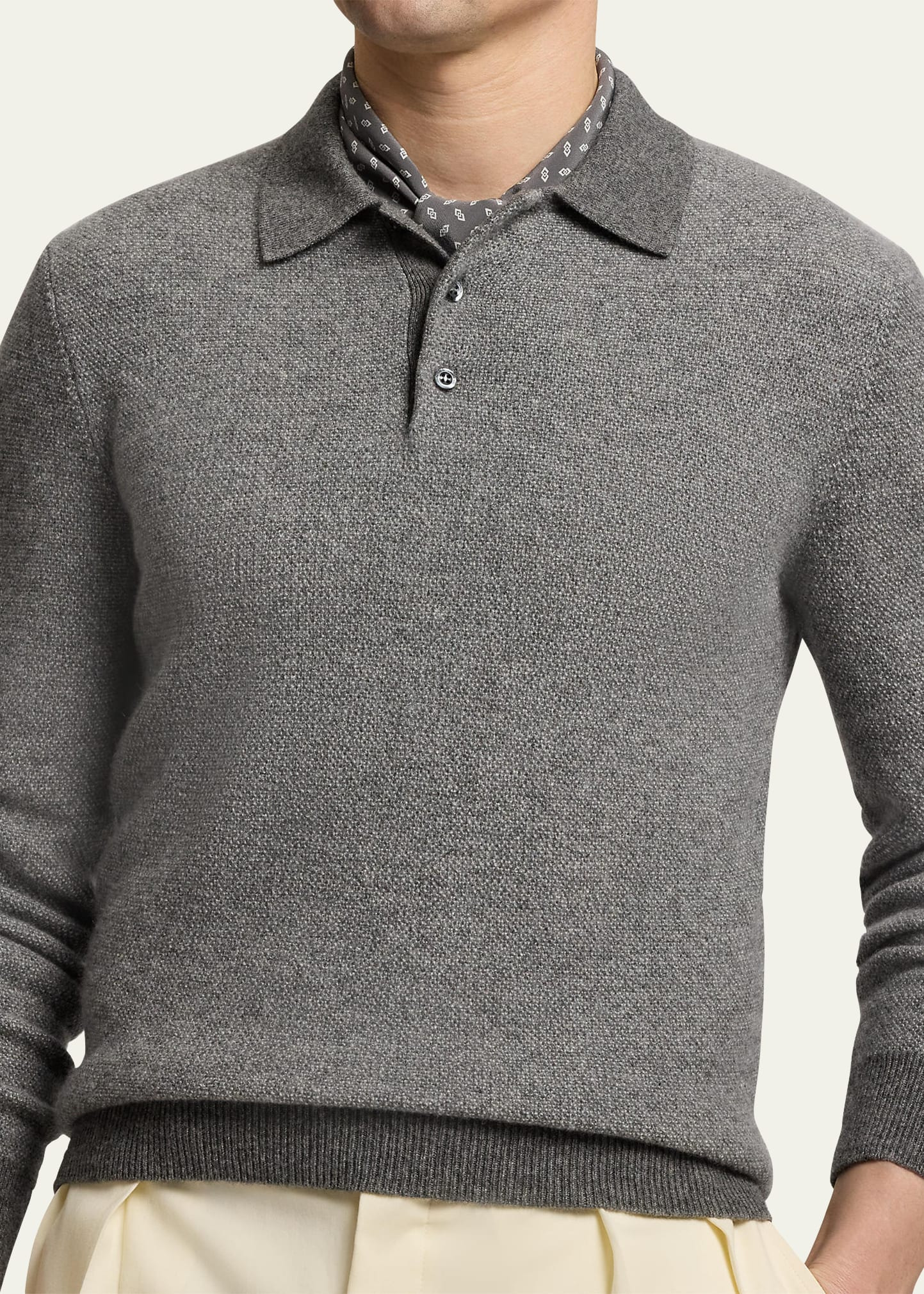 Men's Cashmere Long-Sleeve Polo Sweater - 5