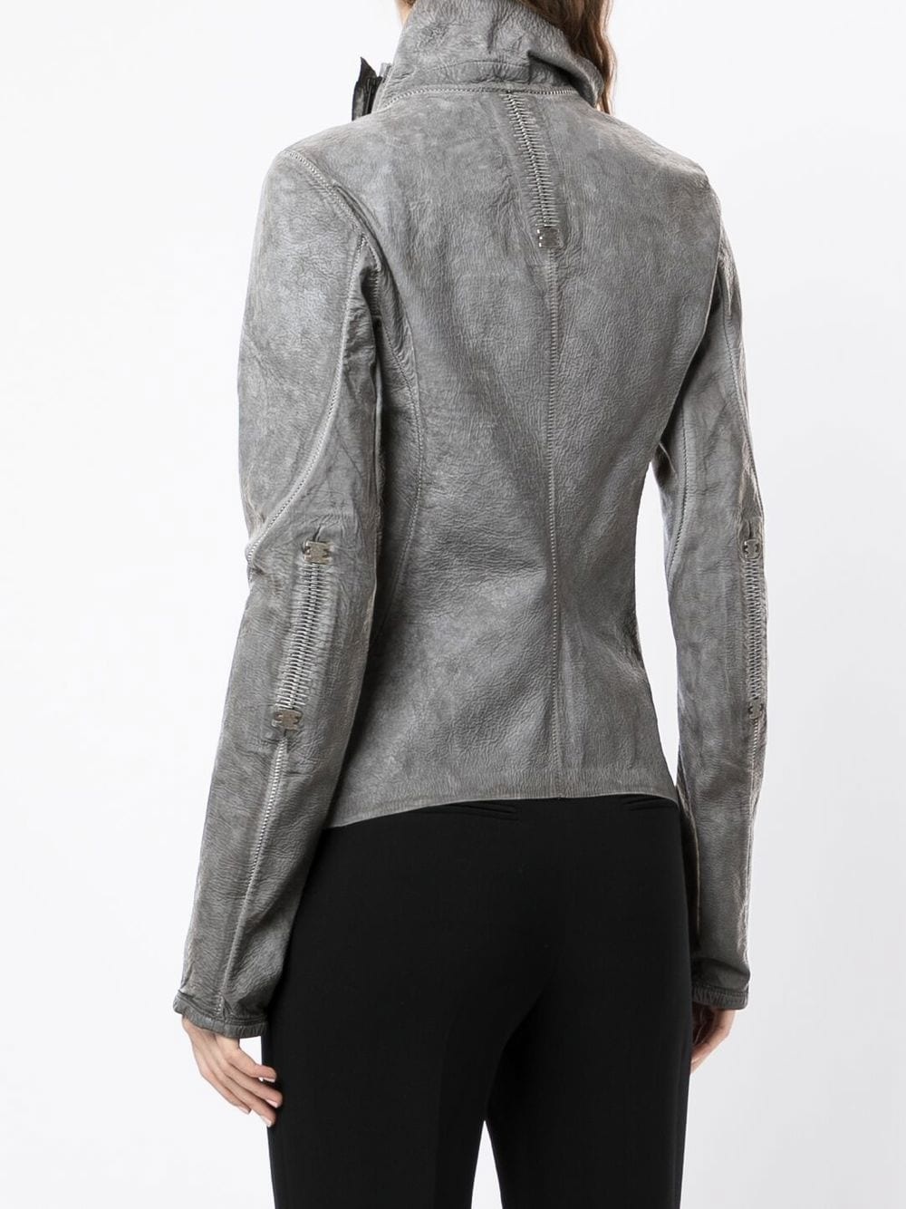 off-centre leather biker jacket - 4