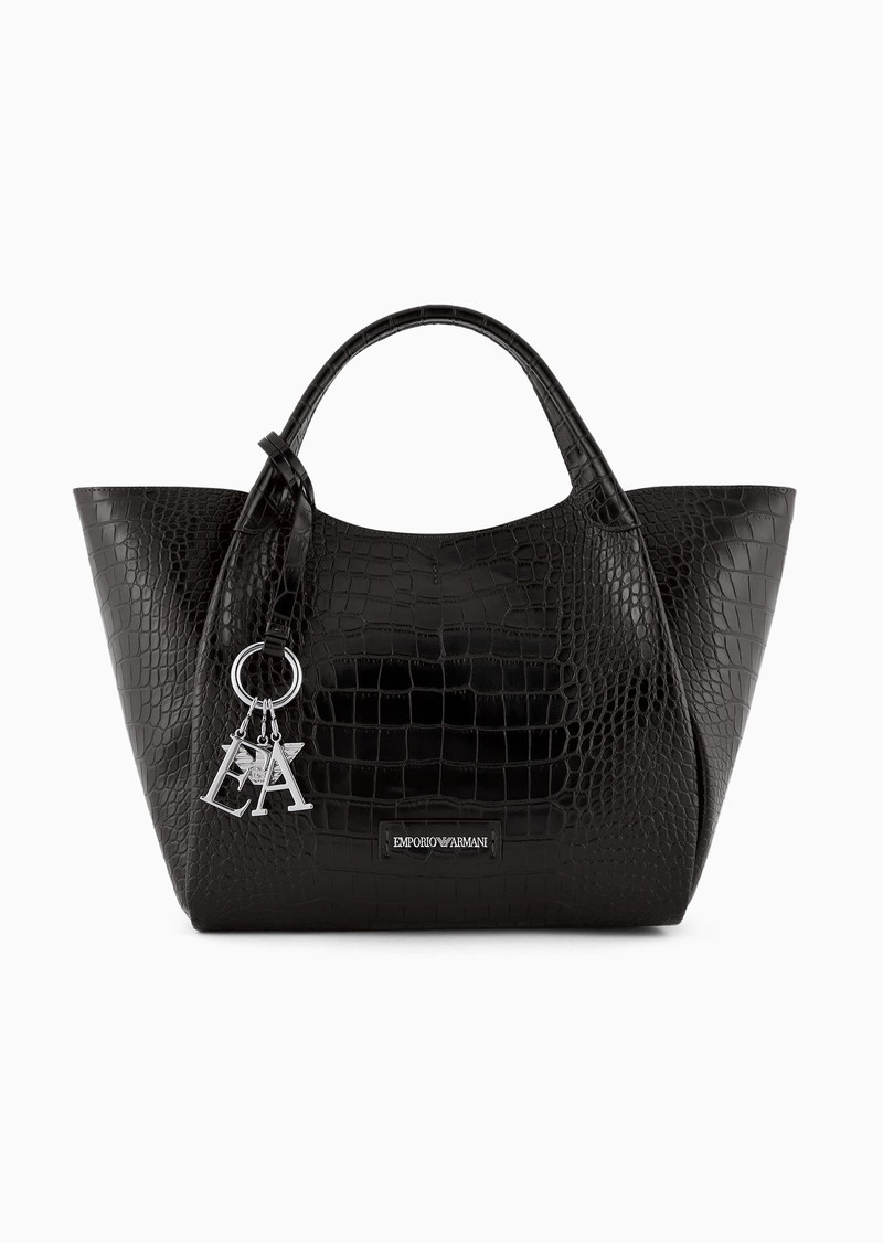 Shopper bag with mock-croc finish and logo charm 1