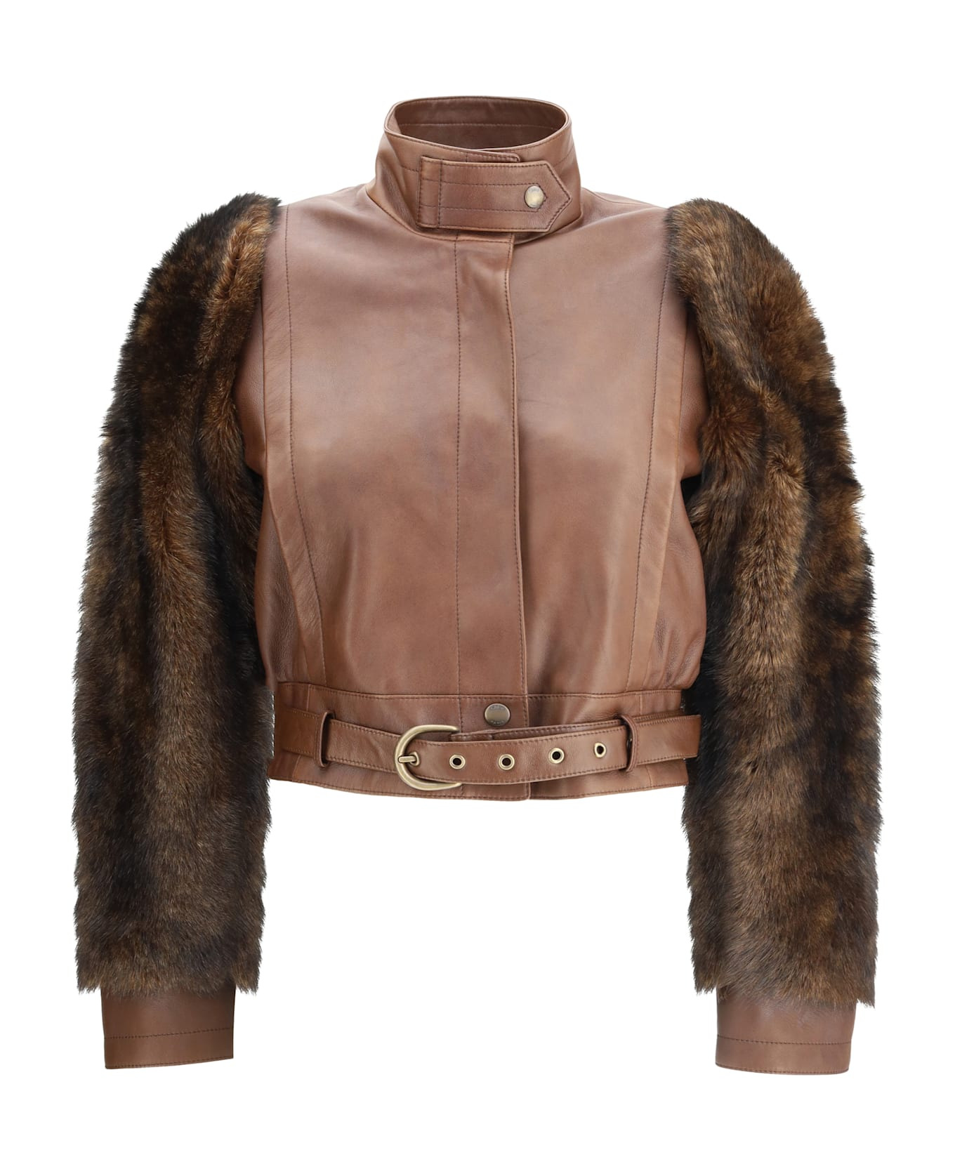 Leather And Fur Short Jacket - 1